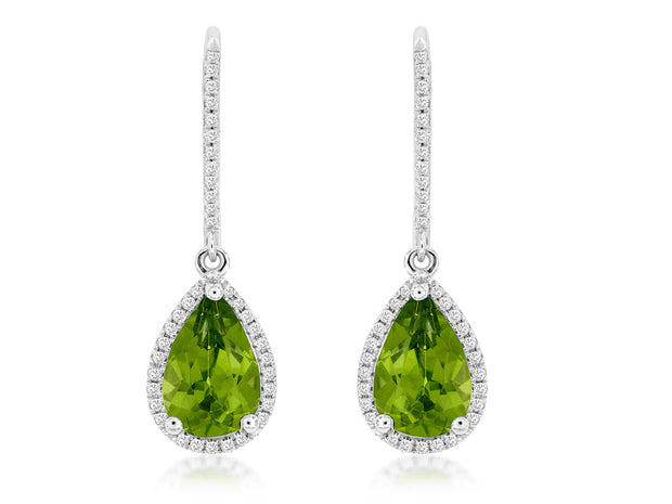 Peridot and Diamond Earrings in 14 kt White Gold