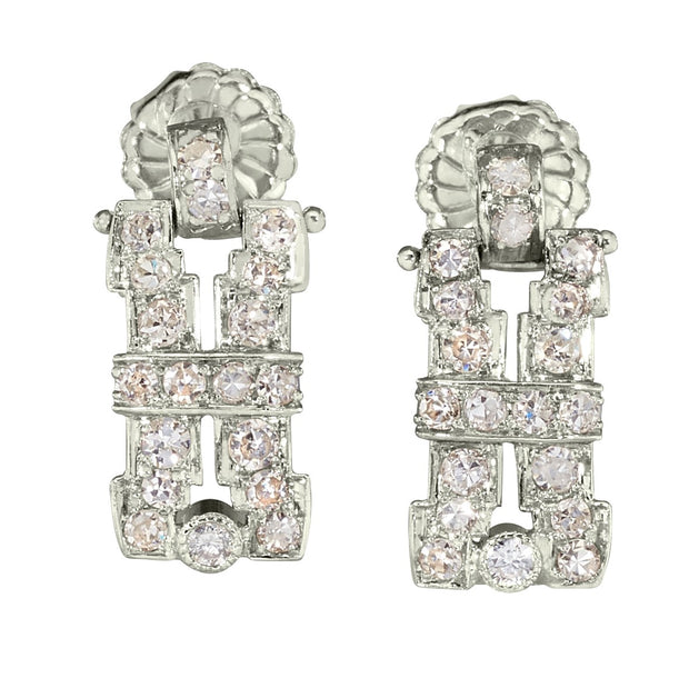 Antique Diamond Drop Earrings in Platinum