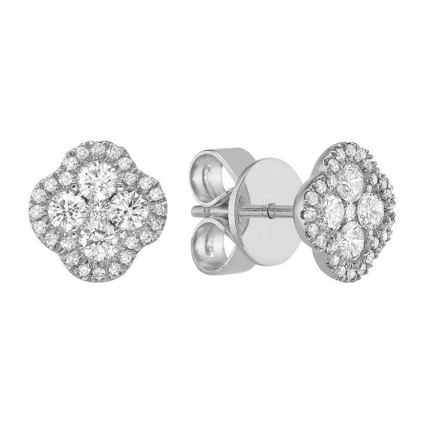 Diamond Quatrefoil Style Earrings in 14 kt White Gold