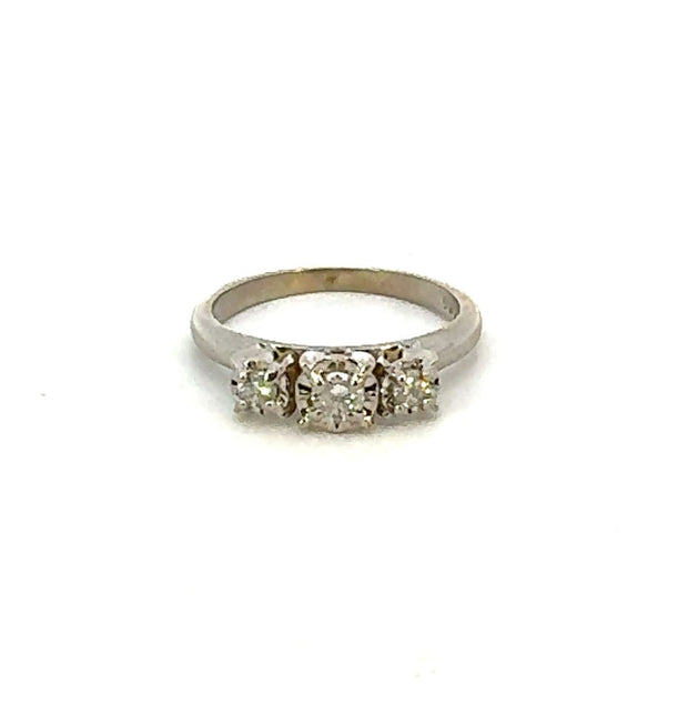 Vintage 3 Stone Ring in 10 kt White Gold