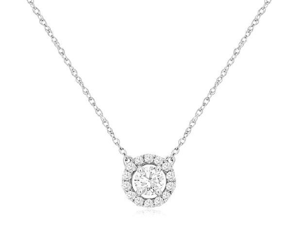 Diamond Halo Necklace in 14 kt White Gold