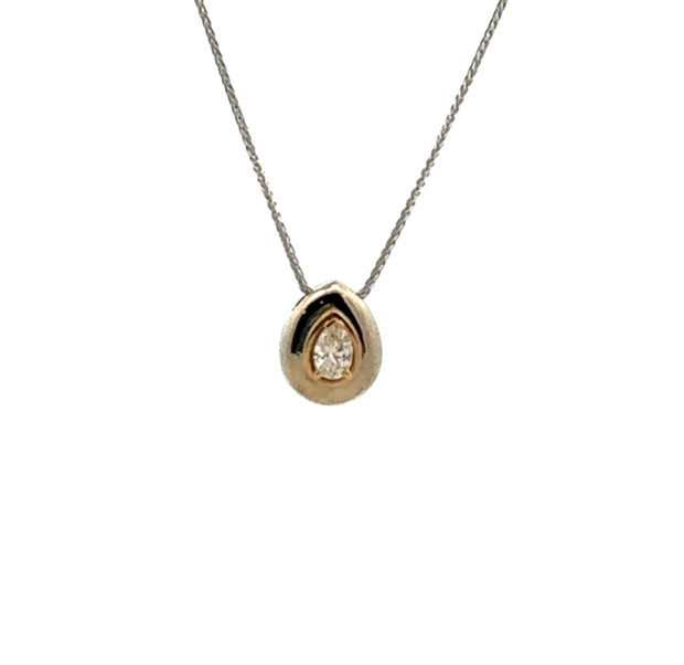 Pear Shaped Diamond Pendant in 14 kt White and Yellow Gold