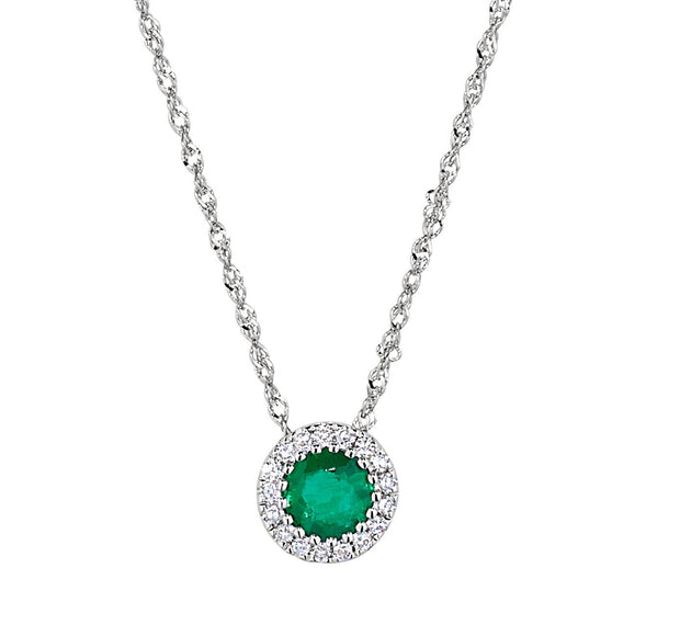 Emerald and Diamond Pendant in 14 kt White Gold