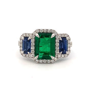 Emerald Sapphire and Diamond Ring in 18 kt White Gold