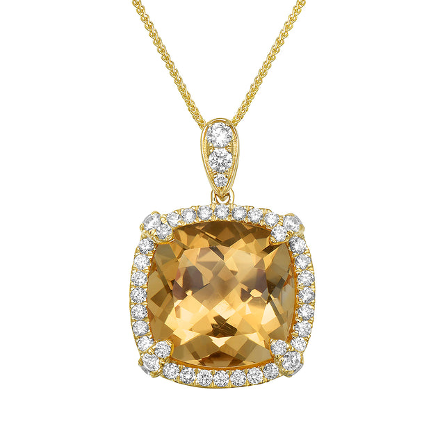 10.34 carat Citrine and Diamond Pendant in 14 kt Yello Gold