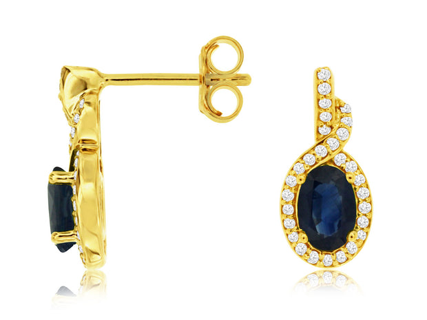 Sapphire and Diamond Halo Earrings in 14 kt Yellow Gold