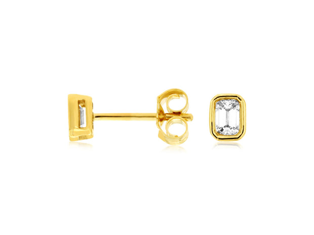 Emerald Cut Diamond Stud Earrings in 14 kt Yellow Gold