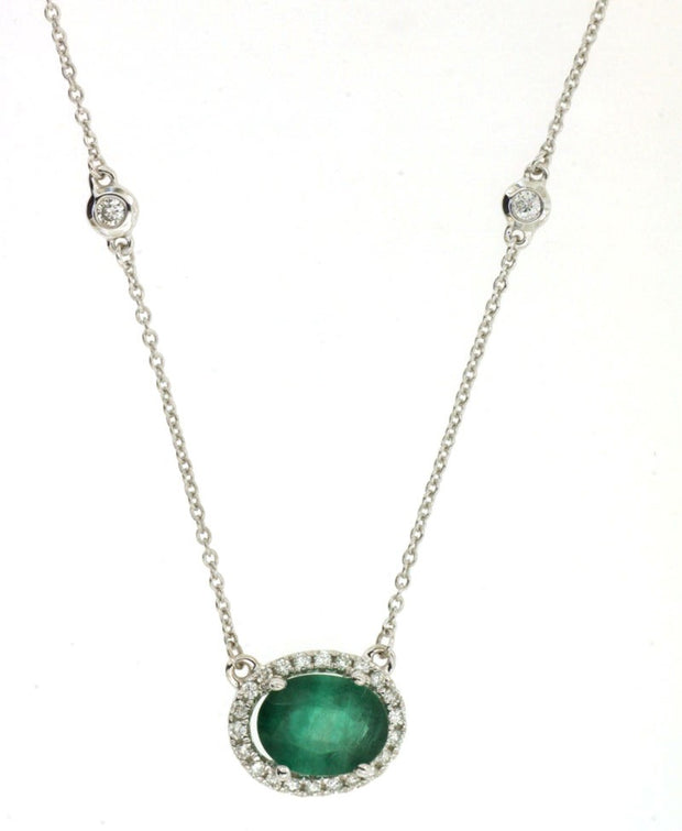 Emerald and Diamond Necklace in 14 kt White Gold