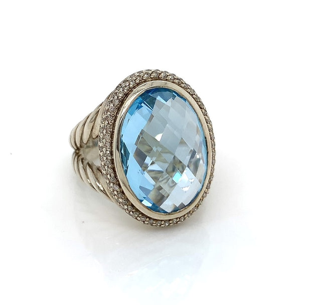 Vintage David Yurman Blue Topaz and Diamond Ring in Sterling