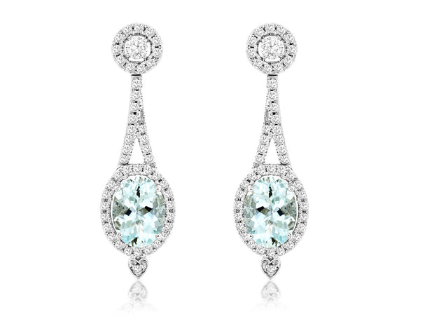 Aquamarine and Diamond Earrings in 14 kt White Gold
