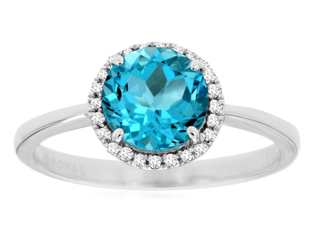 Blue Topaz and Diamond Ring in 14 kt White Gold