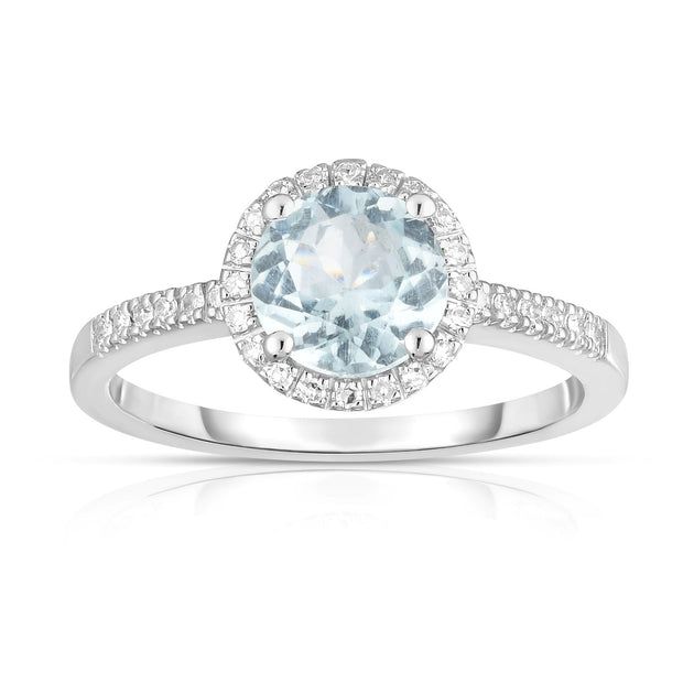 Aquamarine and Diamond Ring in 14 kt White Gold