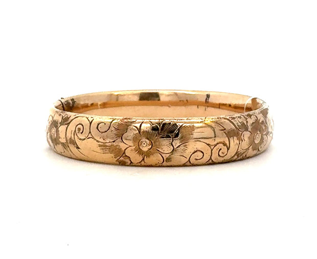 Vintage Gold Filled Bracelet with Engraved Floral Design