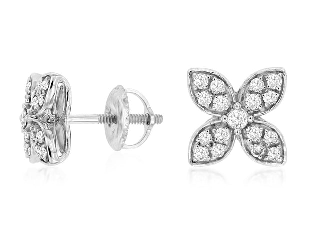 Diamond Flower Style Earrings in 14 kt White Gold.