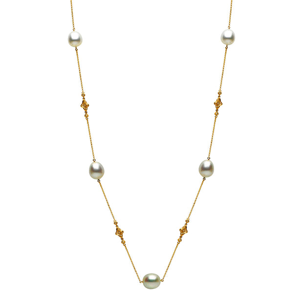 South Sea Pearl and Diamond Station Necklace in 14 kt Yellow Gold