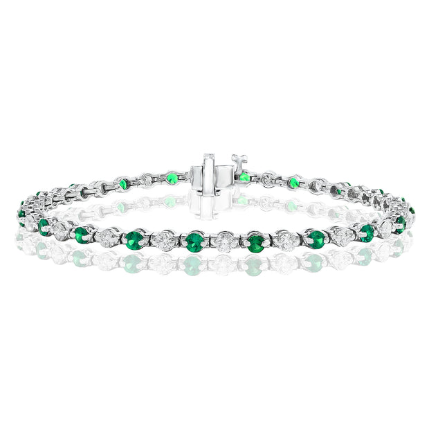 Emerald and Diamond Tennis Style Bracelet in 14 kt white gold
