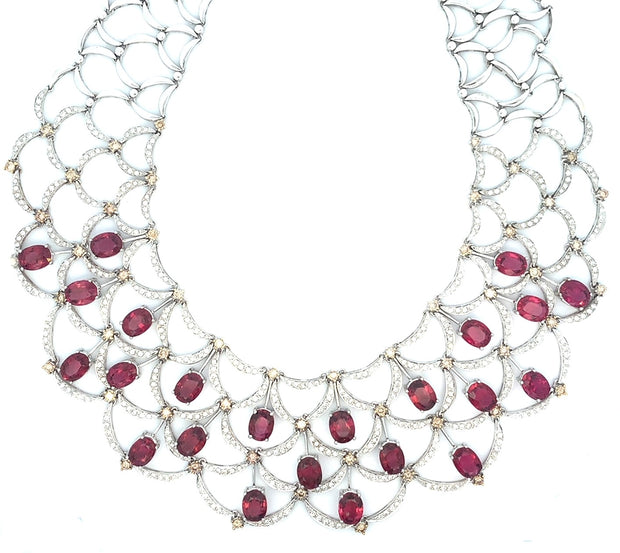 Rubelite and Diamond Necklace in 18 kt White Gold