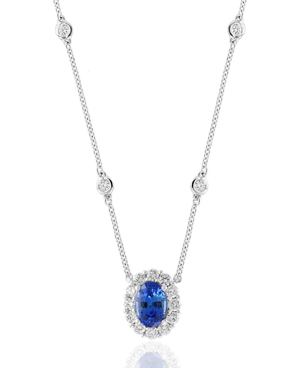 Sapphire and Diamond Necklace in 18 kt White Gold