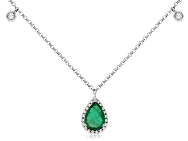 Emerald and Diamond Necklance in 14 kt White Gold