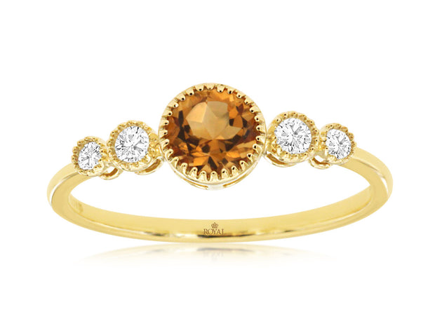 Citrine and Diamond Ring in 14 kt Yellow Gold