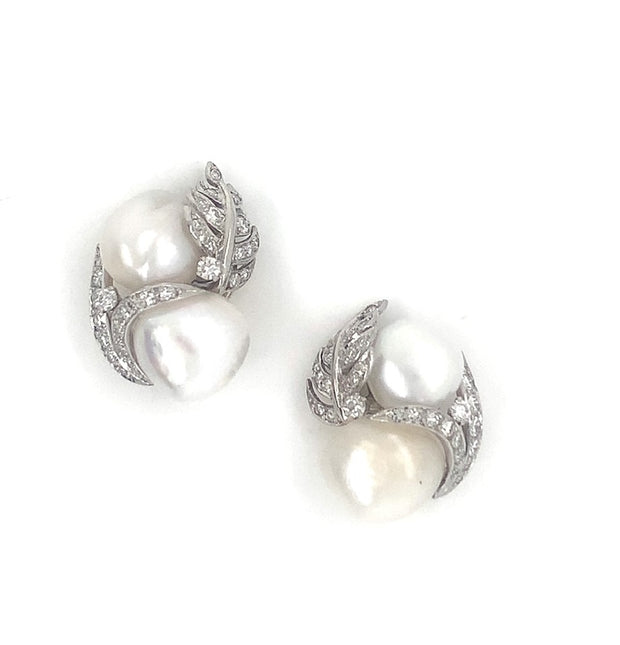 South Sea Pearl and Diamond Earrings in Platinum