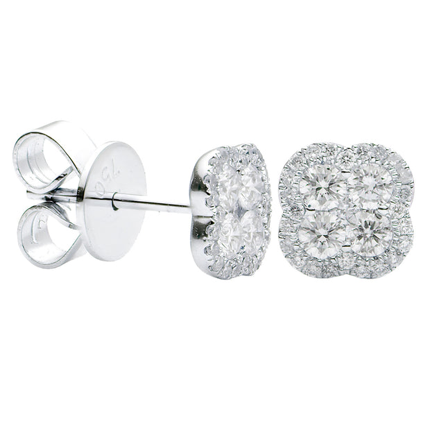 Quatrefoil Diamond Earrings in 14 kt white gold