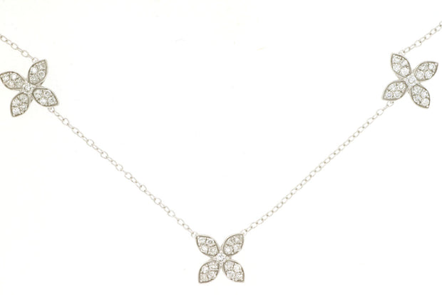 Diamond Necklace with Floral Stations in 14 kt white gold