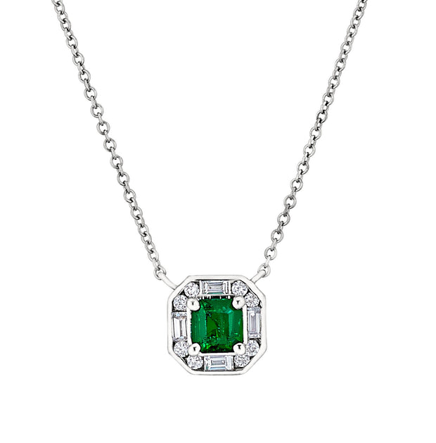 Emerald and Diamond Necklace in 18 kt White Gold