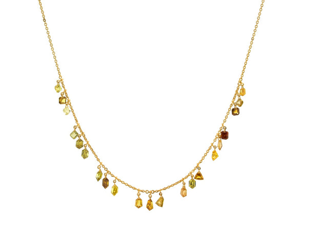 Multi Color Diamond Drop Necklace in 18 kt Yellow Gold