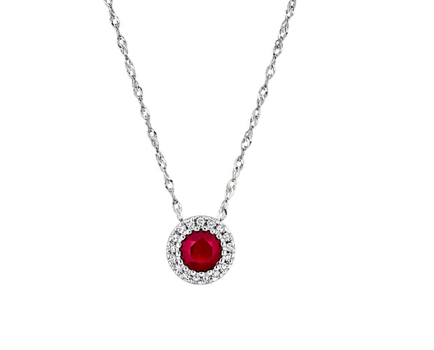 Ruby and Diamond Pendant in 14 kt White Gold