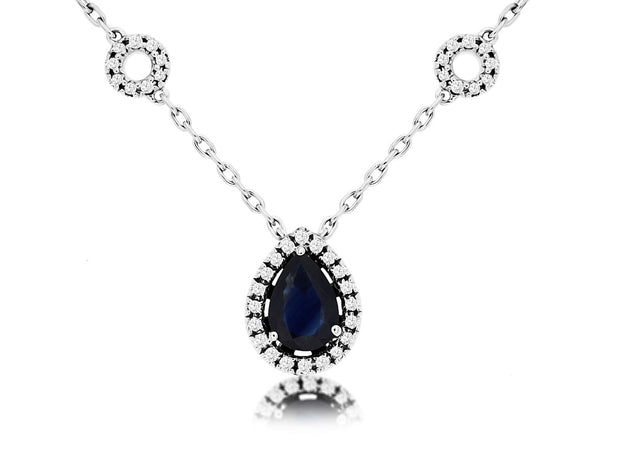Sapphire and Diamond Pendant in 14 kt white gold