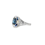 Art Deco Style Sapphire Ring in 14 kt White Gold