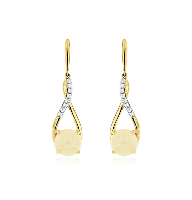 Opal and Diamond Drop Earrings in 14 kt Yellow Gold