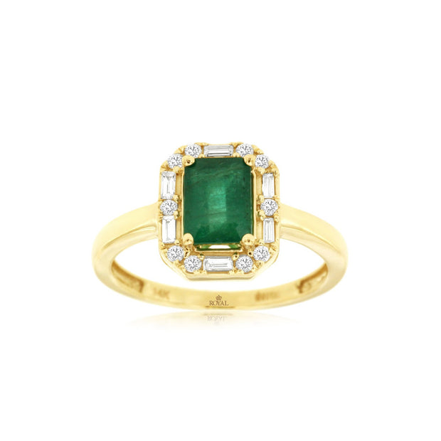 Emerald and Diamond Ring in 14 kt Yellow Gold