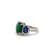 Emerald Sapphire and Diamond Ring in 18 kt White Gold