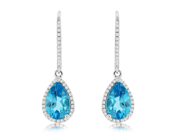 Blue Topaz and Diamond Earrings in 14 kt White Gold
