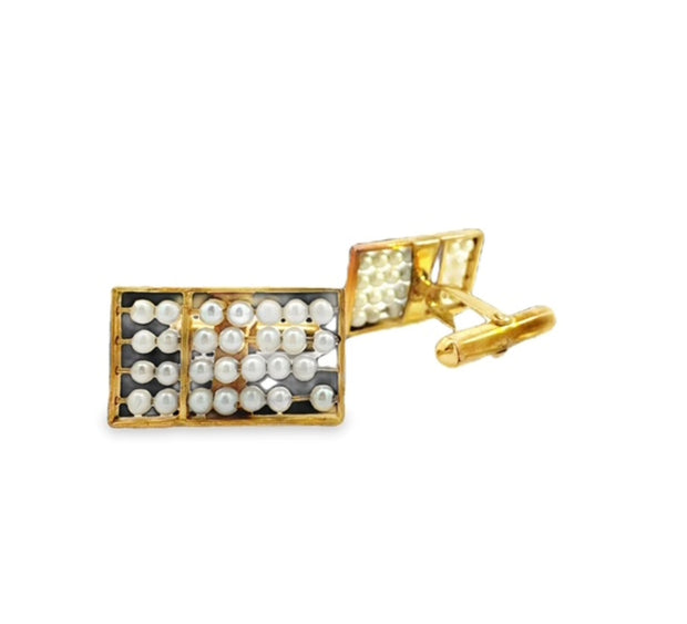 Pearl Abacus Cufflinks in 14 kt Yellow Gold
