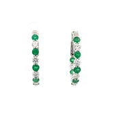 Emerald and Diamond Hoop Earrings in 18 kt White Gold