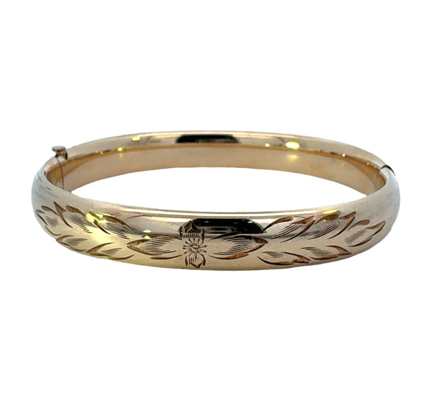 Vintage Gold Filled Bangle Bracelet with Single Flower Design