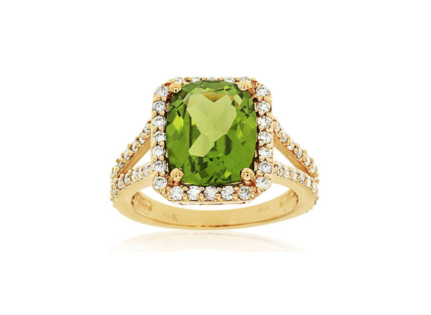 Peridot and Diamond Ring in 14 kt Yellow Gold