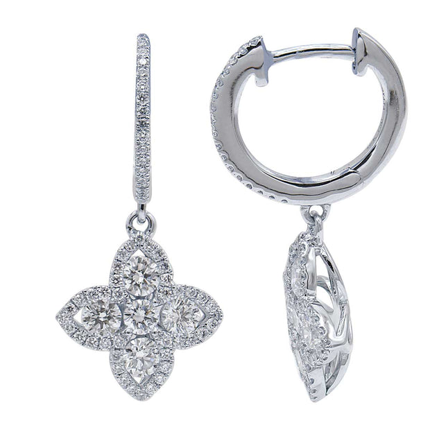 Diamond Quatrefoil Style Drop Earrings in 18 kt White Gold
