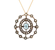 Antique Aquamarine and Pearl Pendant/Pin in 10 kt Yellow Gold