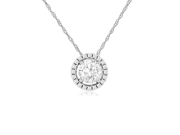 Diamond Halo Necklace in 14 kt White Gold