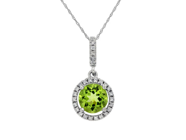 Peridot and Diamond Pendant in 14 kt White Gold