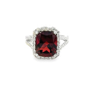 Garnet and Diamond Ring in 14 kt White Gold