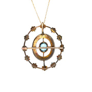 Antique Aquamarine and Pearl Pendant/Pin in 10 kt Yellow Gold