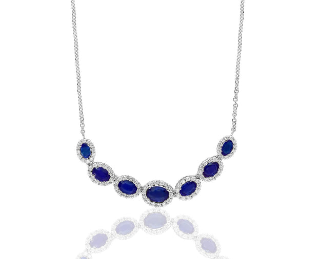 Sapphire and Diamond Necklace in 14 kt White Gold
