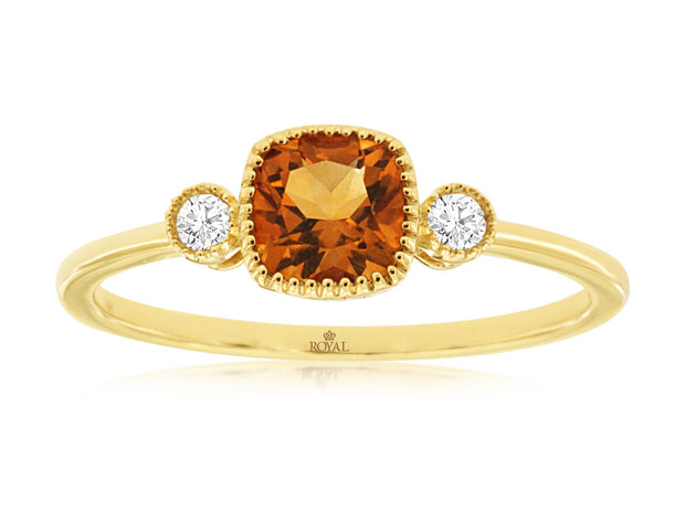 Citrine and Diamond Ring in 14 kt Yellow Gold