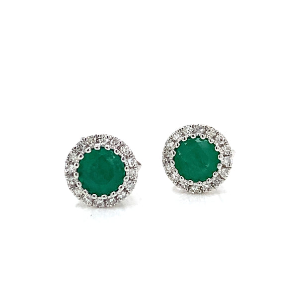 Emerald and Diamond Earrings in 14 kt White Gold