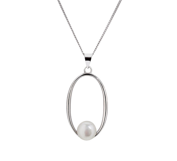 Oval Freshwater Pearl Pendant in Sterling